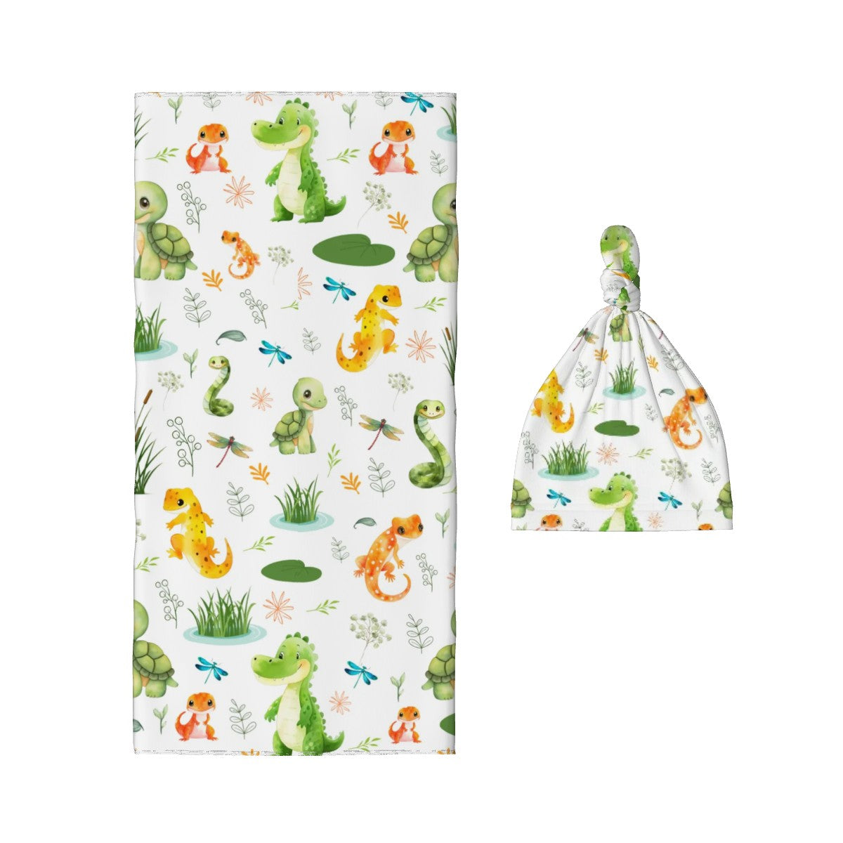 Swamp and Friends Swaddle Blanket & Beanie Hat Set