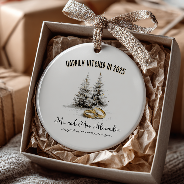 First Christmas Married or Engaged Personalized Ceramic Ornament