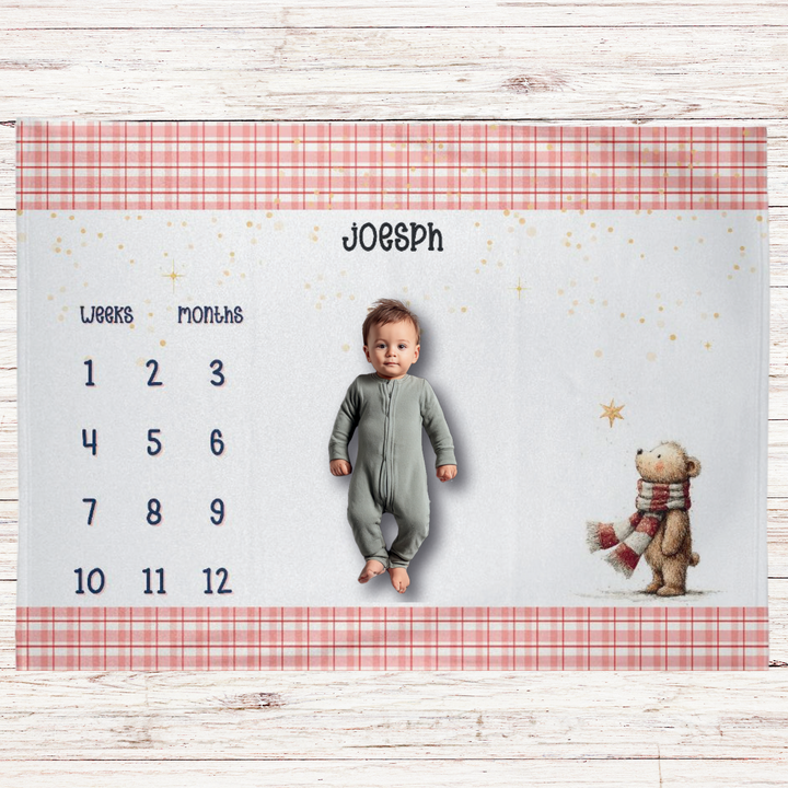Plaid Teddy Bear Milestone Blanket