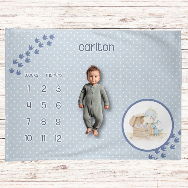 Blue Dinosaur Milestone Blanket