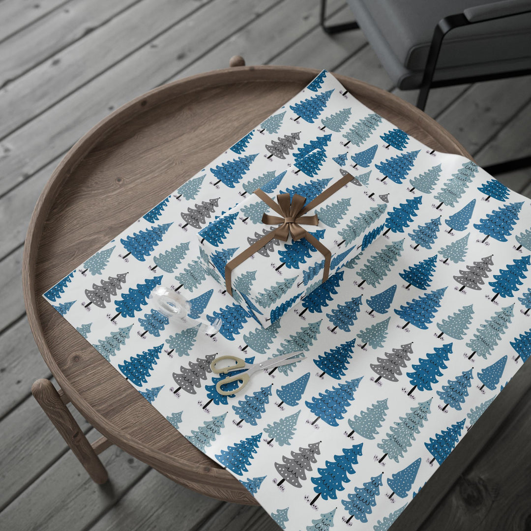 Blue Christmas Trees Wrapping Paper