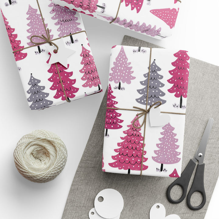 Pink Christmas Trees Wrapping Paper