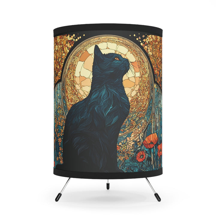 Black Cat Stain Glass Lamp Tripod Lamp