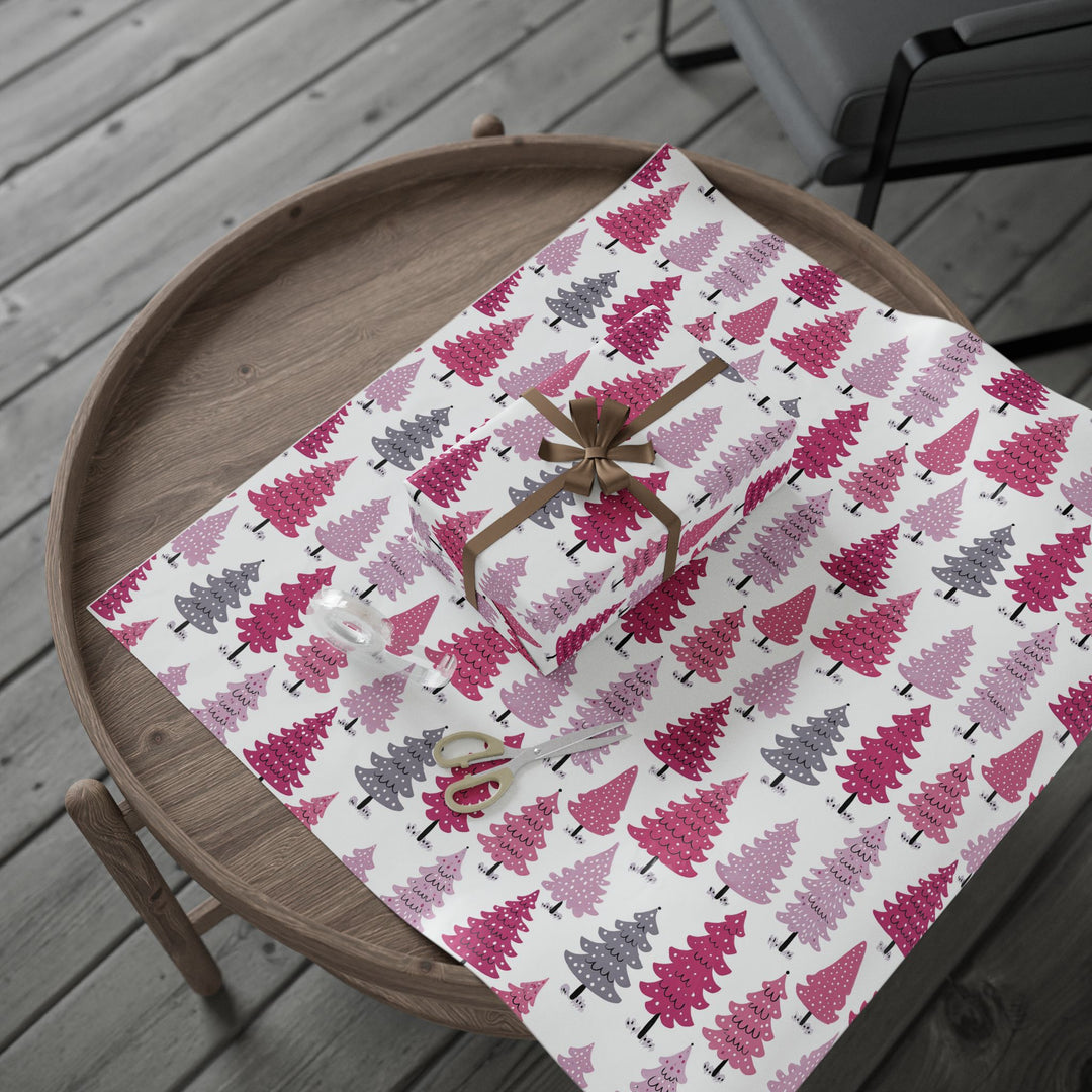 Pink Christmas Trees Wrapping Paper