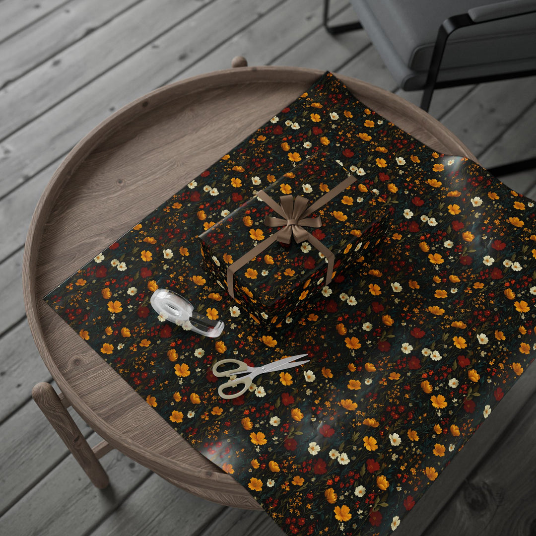 Flowers in Black Wrapping Paper