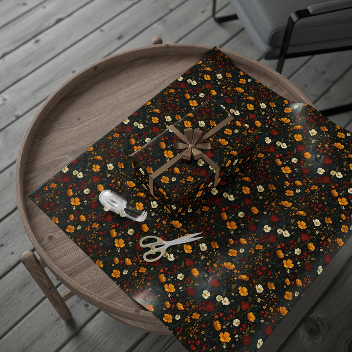 Flowers in Black Wrapping Paper