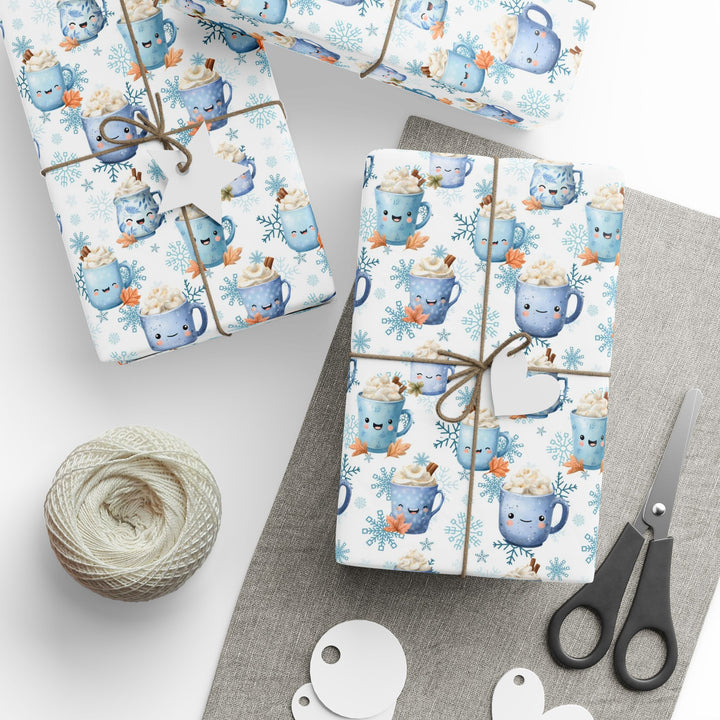 Blue Cocoa and Snowflakes Wrapping Paper