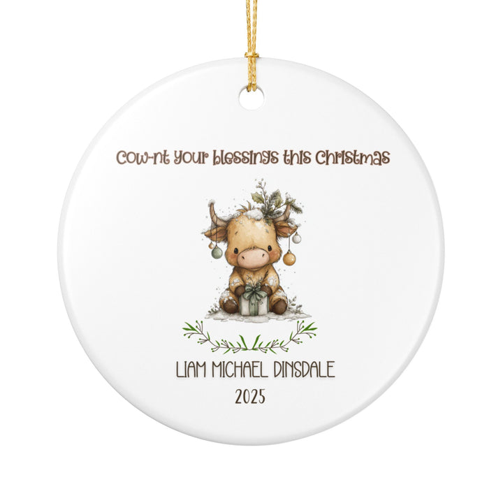 Highland Cow Christmas Personalized Ceramic Ornament