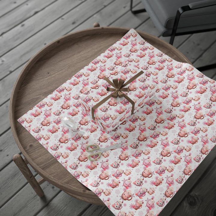 Pink Cocoa and Snowflakes Wrapping Paper