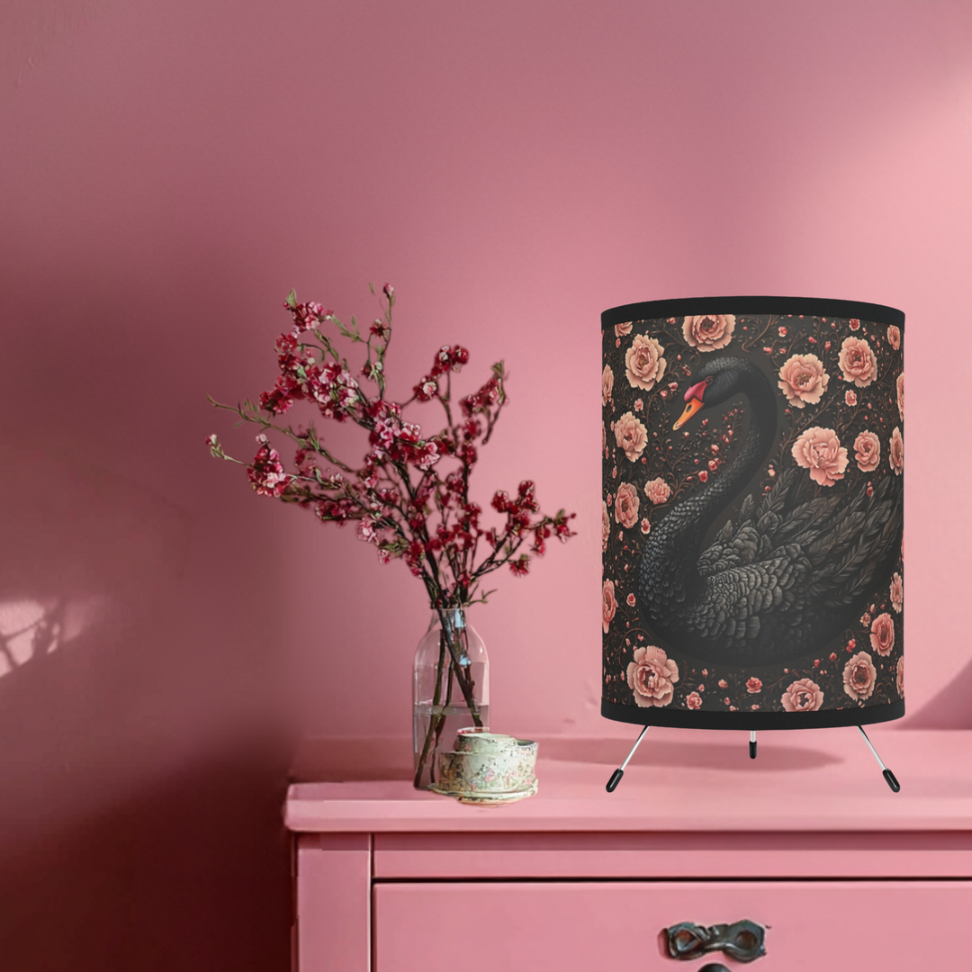 Black Swan and Pink Roses Lamp