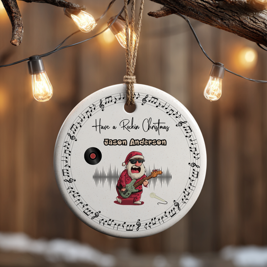 Santa Playing the Guitar Christmas Ornament