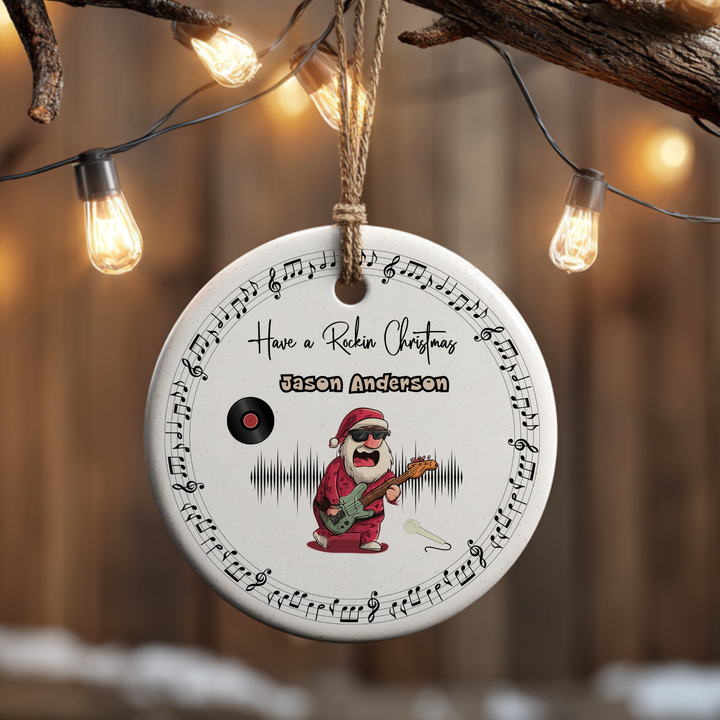 Santa Playing the Guitar Christmas Ornament