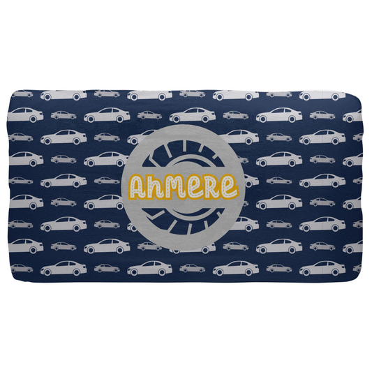 Race Car Blue Fitted Crib Sheet