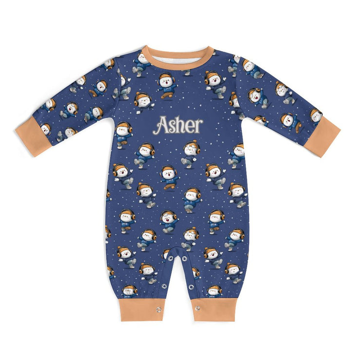 Snowmen Break Dancing Long Sleeve Baby Romper