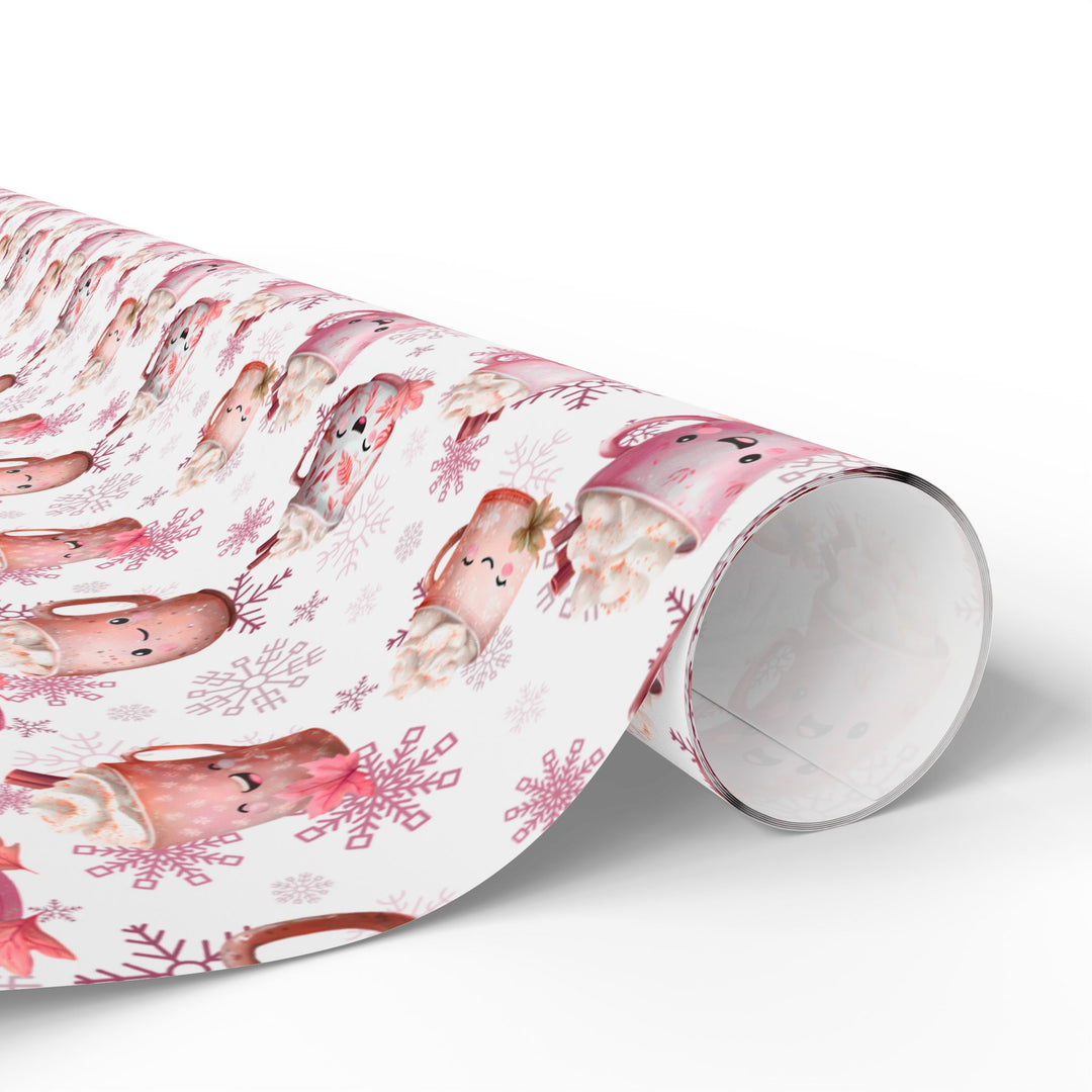 Pink Cocoa and Snowflakes Wrapping Paper