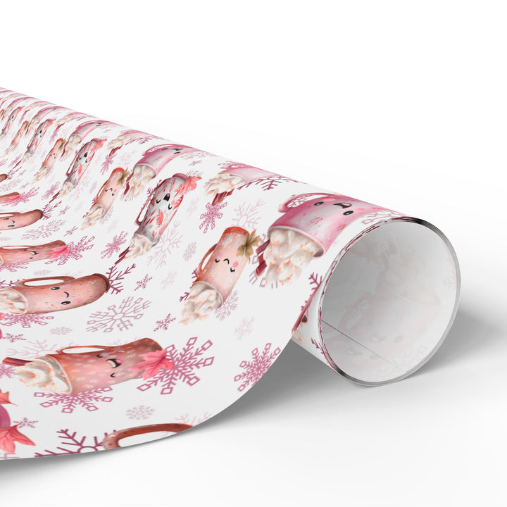 Pink Cocoa and Snowflakes Wrapping Paper