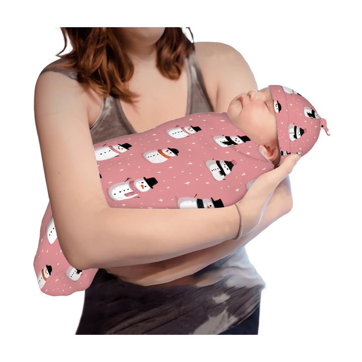 Pink Snowman Cocoon Baby Swaddle Set