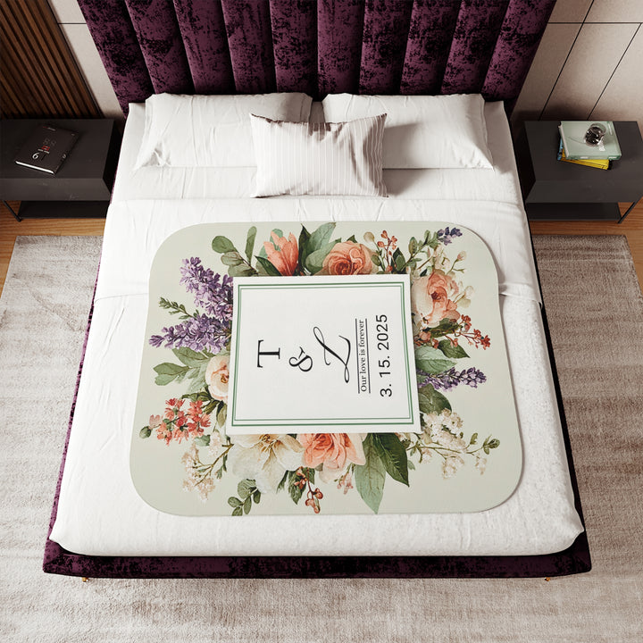 Peach Floral Personalize Sherpa Blanket