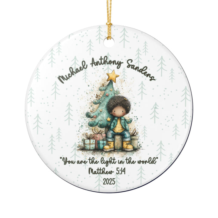 Whimsical Black Boy Personalized Ceramic Ornament