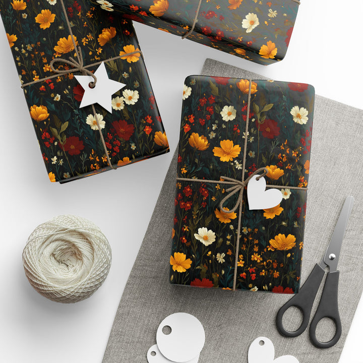 Flowers in Black Wrapping Paper