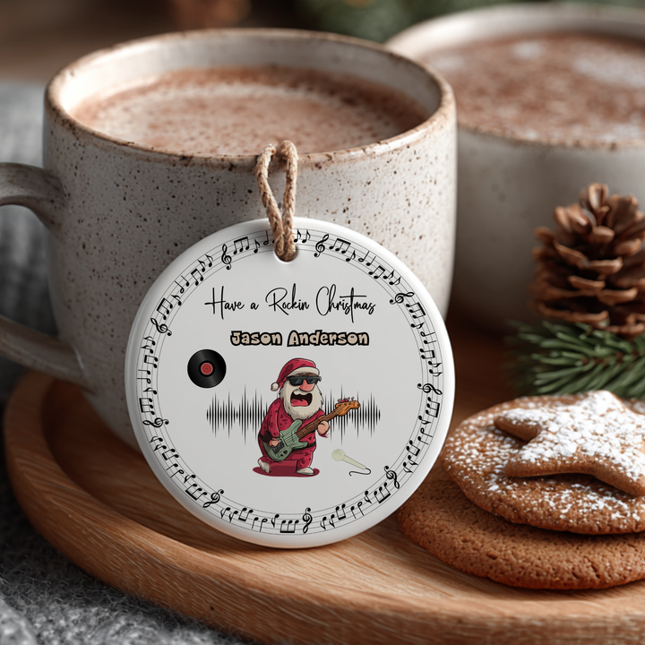Santa Playing the Guitar Christmas Ornament