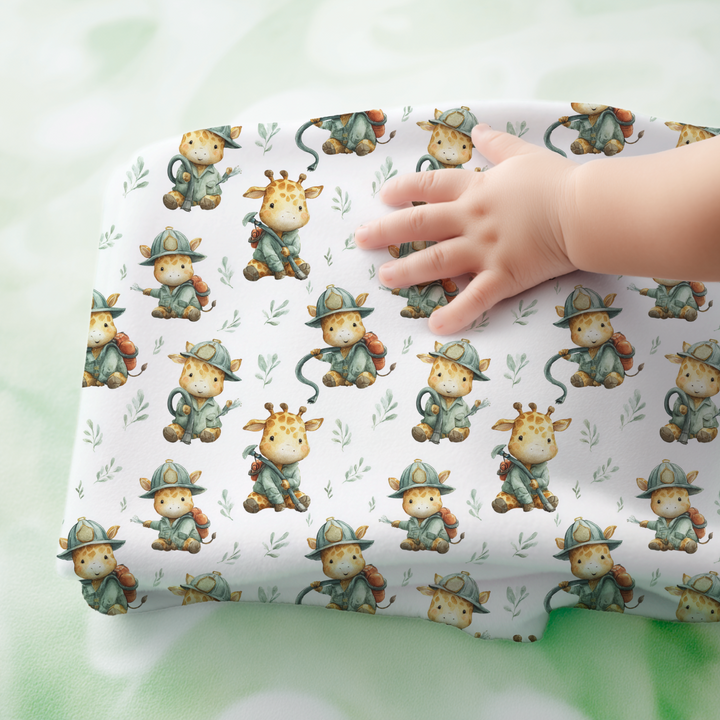Giraffe Fireman Baby Swaddle Blanket & Beanie Hat Set