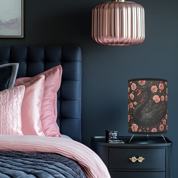 Black Swan and Pink Roses Lamp