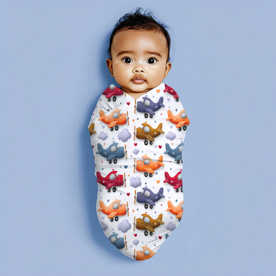 Colorful Airplane Baby Swaddle Blanket Set
