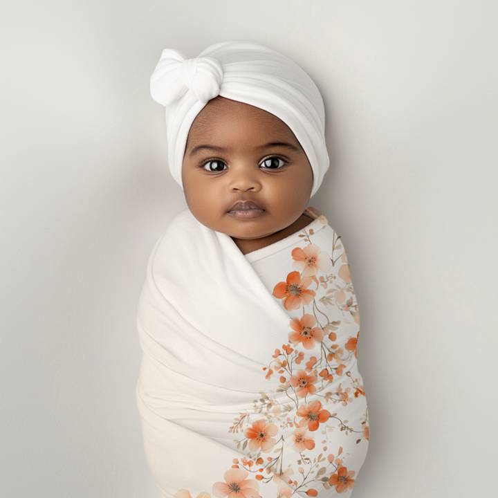 Peach Floral Swaddle Blanket