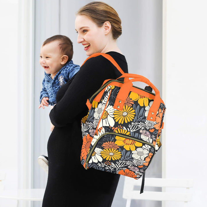 Boho Black Flowers Diaper Bag