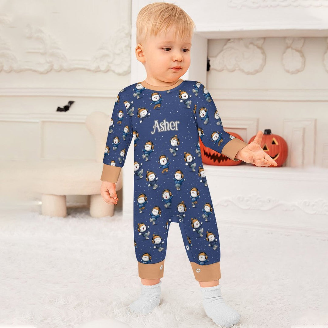 Snowmen Break Dancing Long Sleeve Baby Romper