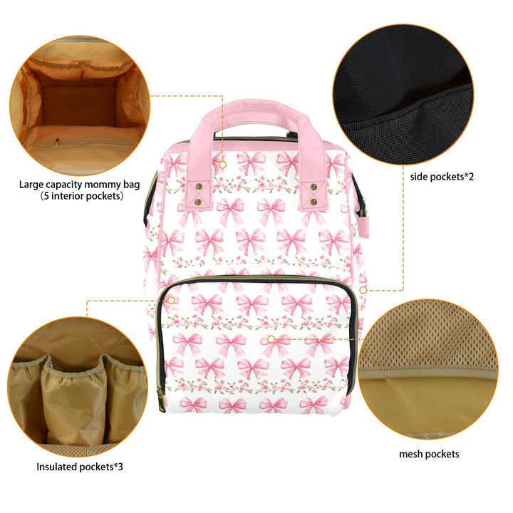Croquette Pink Bows Diaper Bag