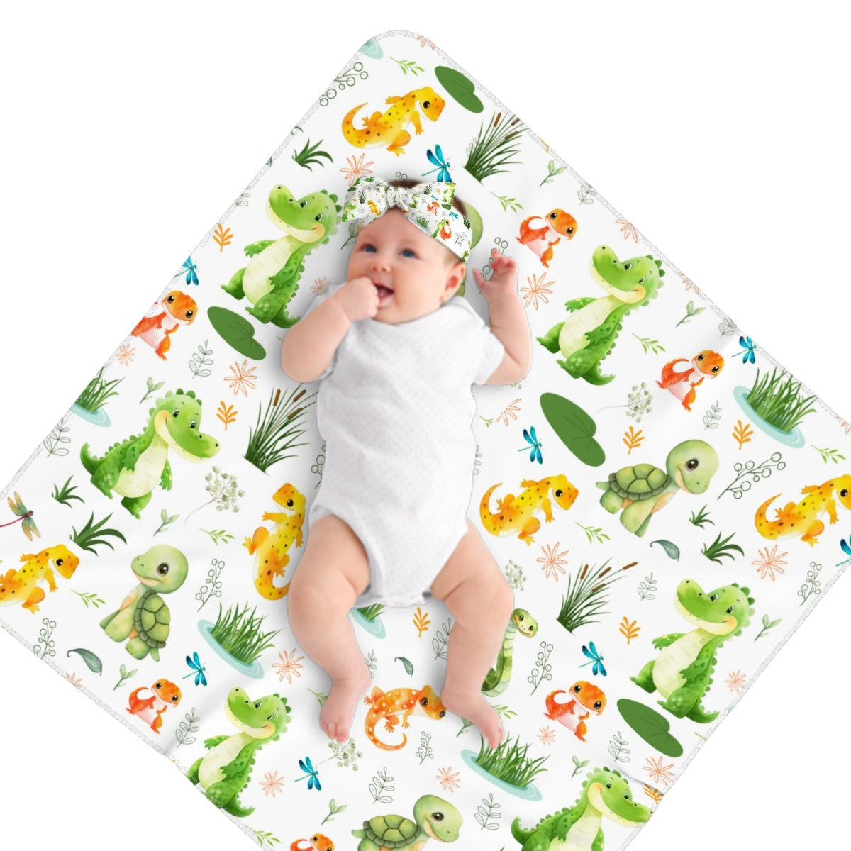 Swamp and Friends Headbands & Swaddle Blanket Set