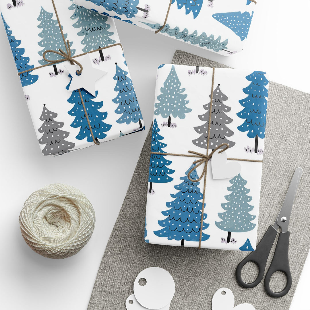 Blue Christmas Trees Wrapping Paper