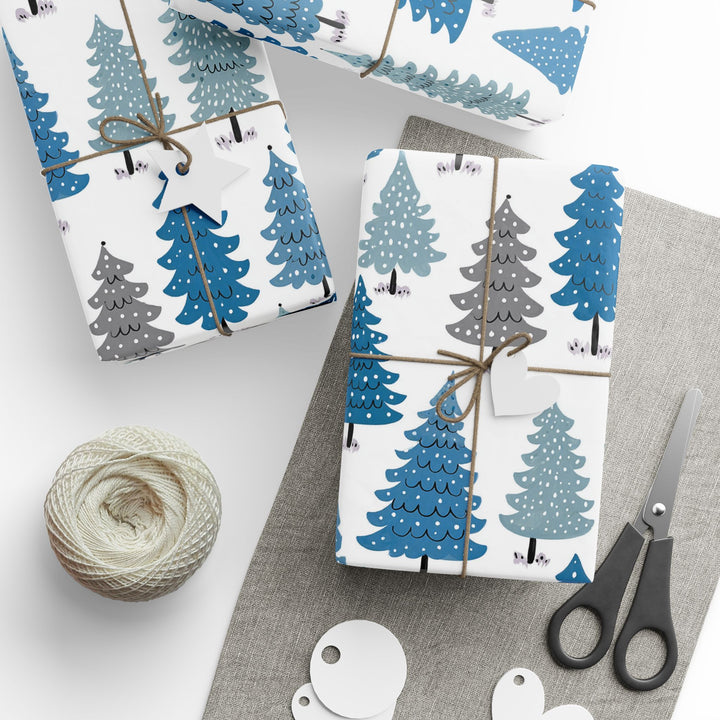 Blue Christmas Trees Wrapping Paper