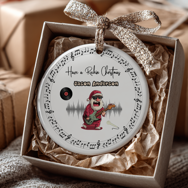 Santa Playing the Guitar Christmas Ornament