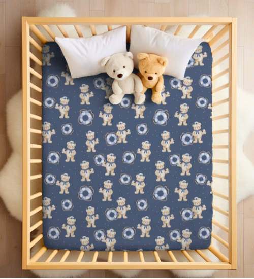 Teddy Bear Sailor Fitted Crib Sheet