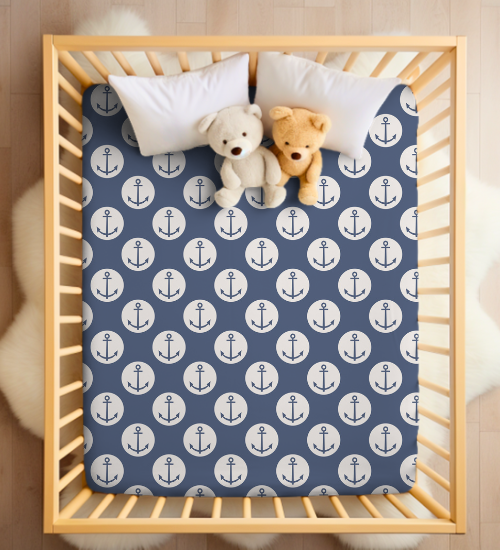 Anchors Away Blue Fitted Crib Sheet