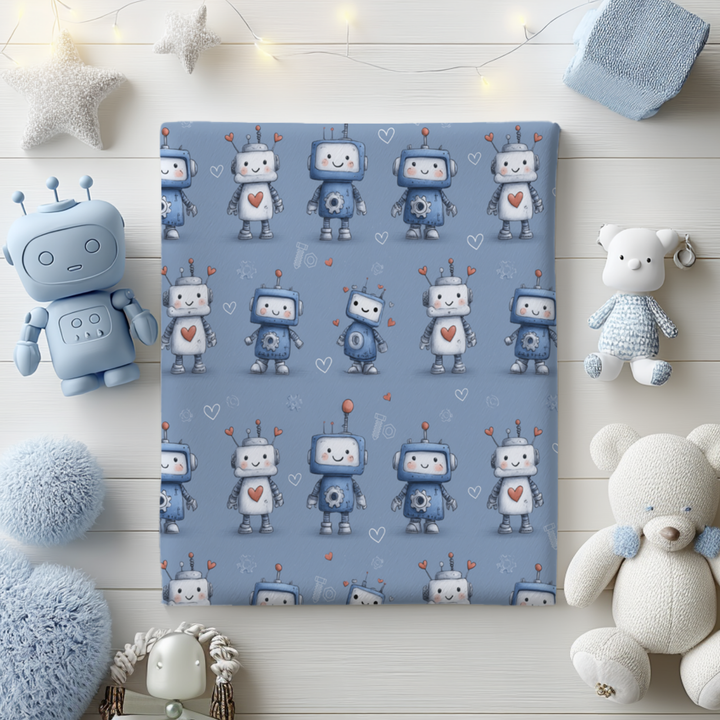 Blue Robot Love Swaddle Blanket