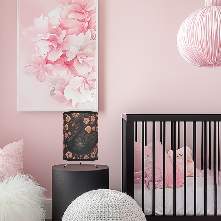 Black Swan and Pink Roses Lamp