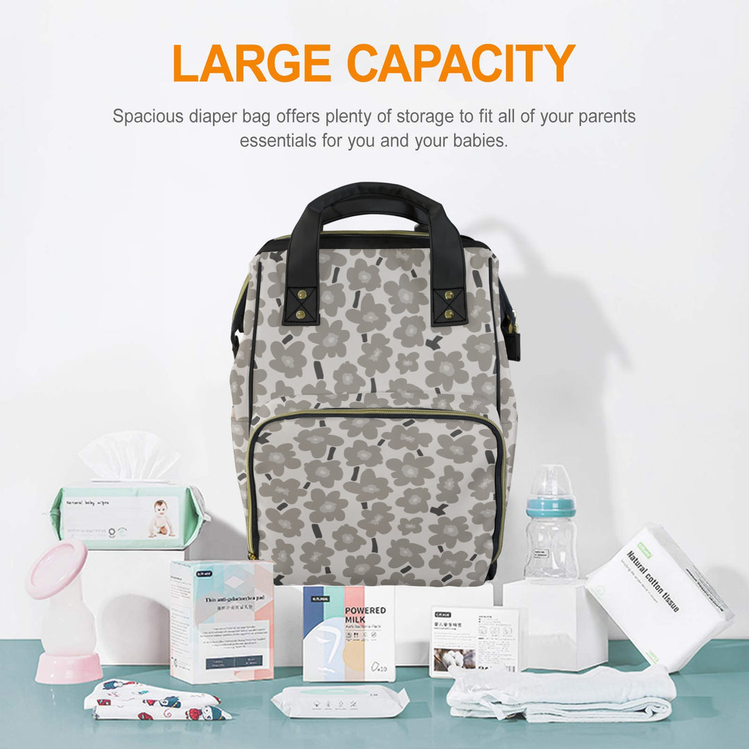 Grey Flower Diaper Bag