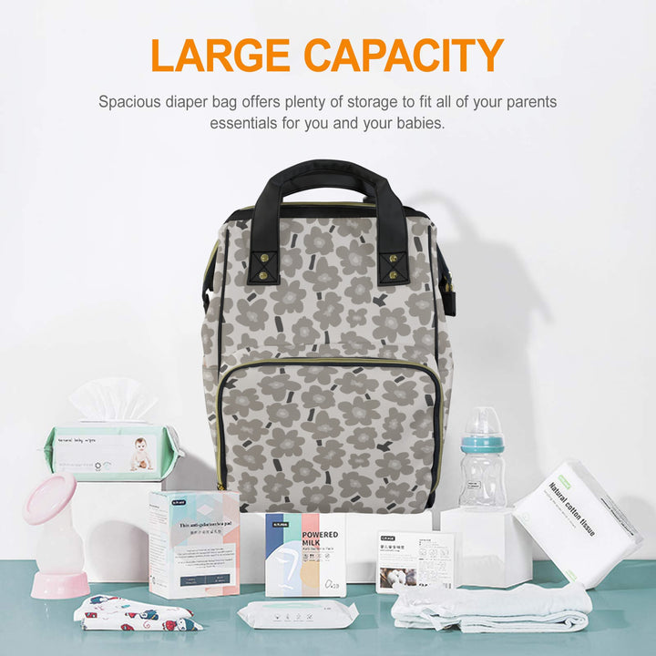 Grey Flower Diaper Bag