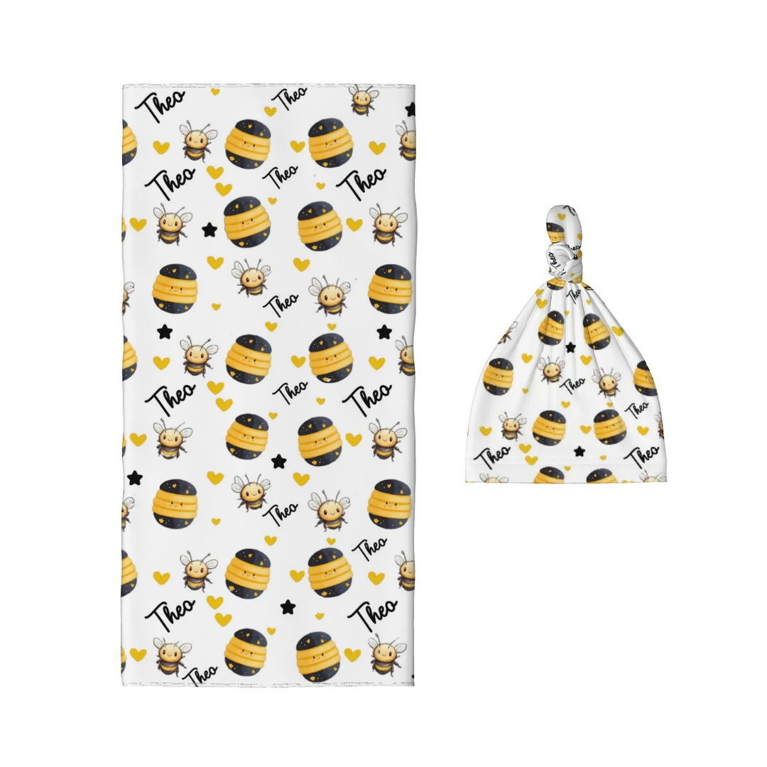 Bumble Bee Swaddle Blanket & Beanie Hat Set