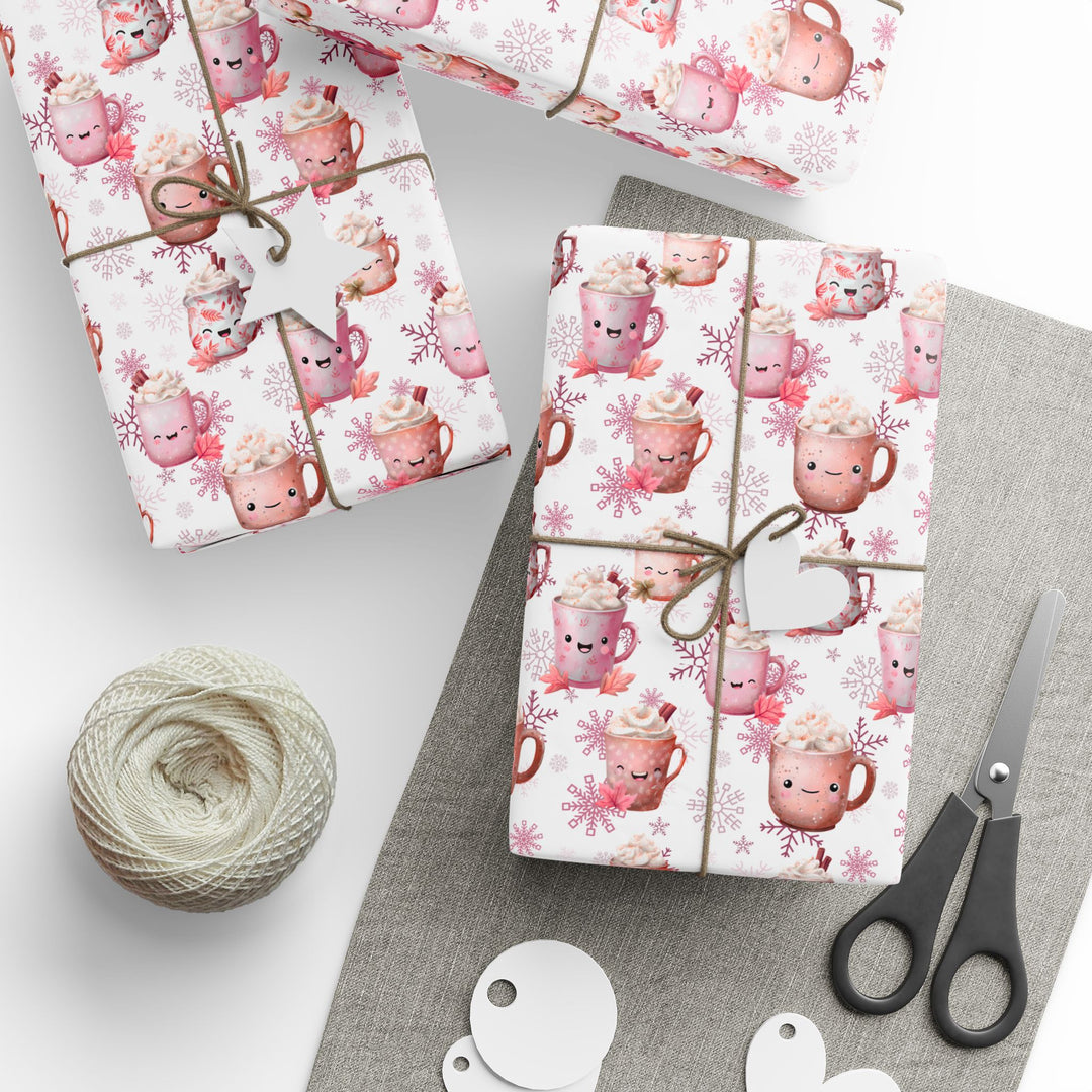 Pink Cocoa and Snowflakes Wrapping Paper