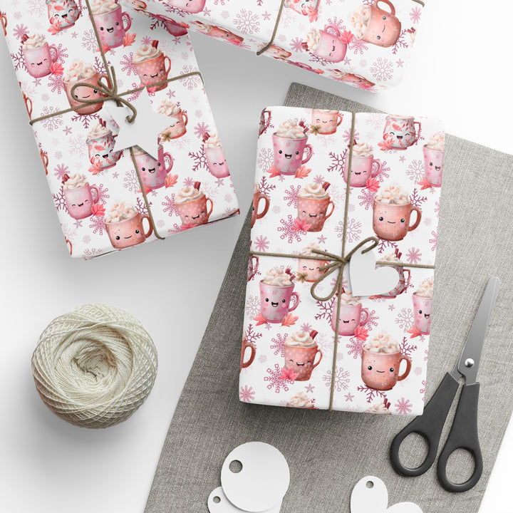 Pink Cocoa and Snowflakes Wrapping Paper