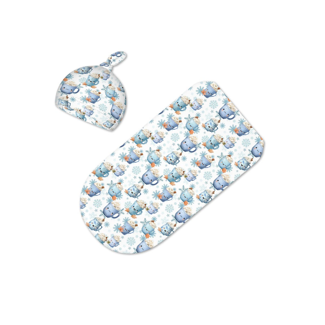 Blue Cocoa and Mugs Cocoon Baby Swaddle set