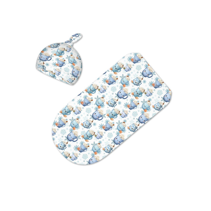 Blue Cocoa and Mugs Cocoon Baby Swaddle set