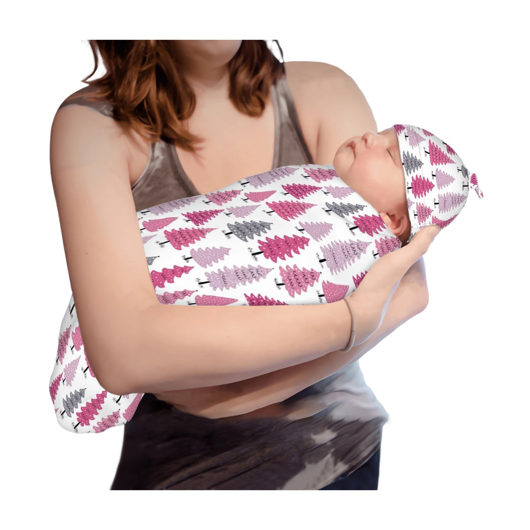 Pink Christmas Tree Cocoon Baby Swaddle Set