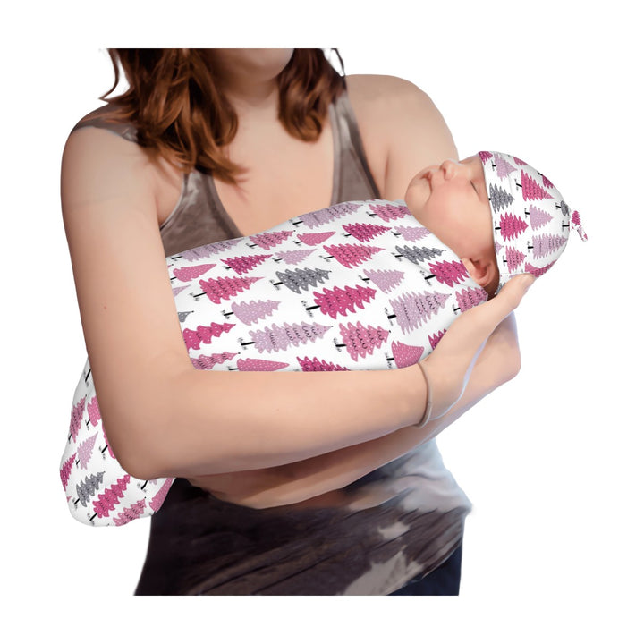Pink Christmas Tree Cocoon Baby Swaddle Set