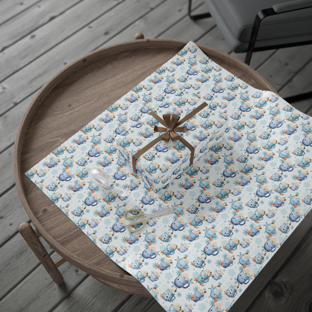 Blue Cocoa and Snowflakes Wrapping Paper